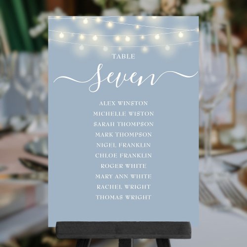Dusty Blue Lights Table Number Seating Chart