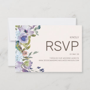Dusty Blue Lilac Boho Watercolor Floral Wedding RSVP Card