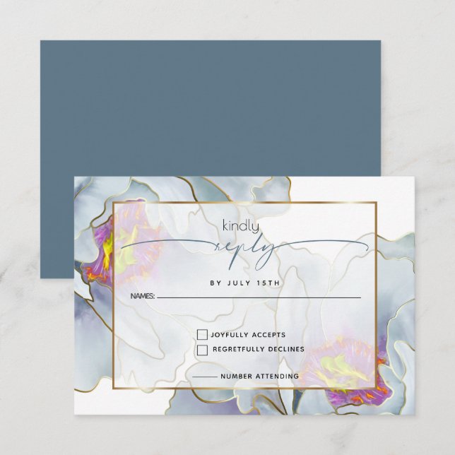 Dusty Blue Lilac  Exotic Floral RSVP Card (Front/Back)