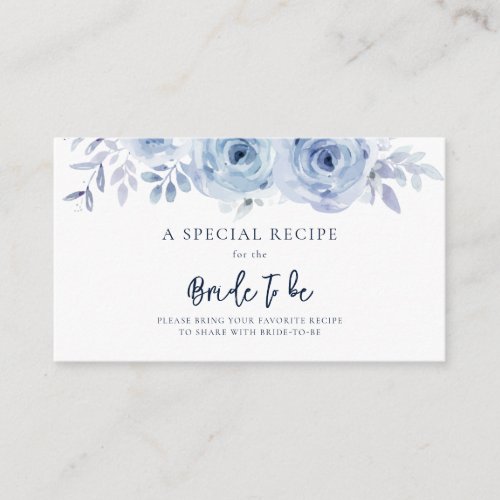 Dusty Blue Lilac Floral Bridal Shower Recipe Enclosure Card