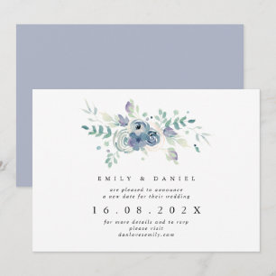 Dusty Blue & Lilac Floral New Wedding Date Invitation