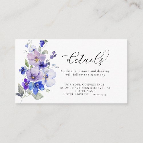 Dusty Blue Lilac Purple Flowers Wedding Details Enclosure Card
