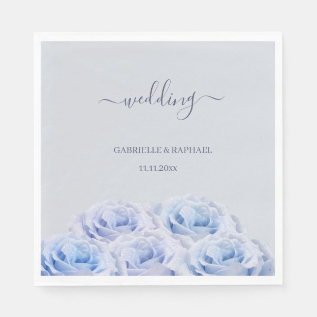 Dusty Blue Lilac Rose Bouquet Gray Elegant Wedding Napkins (Front)