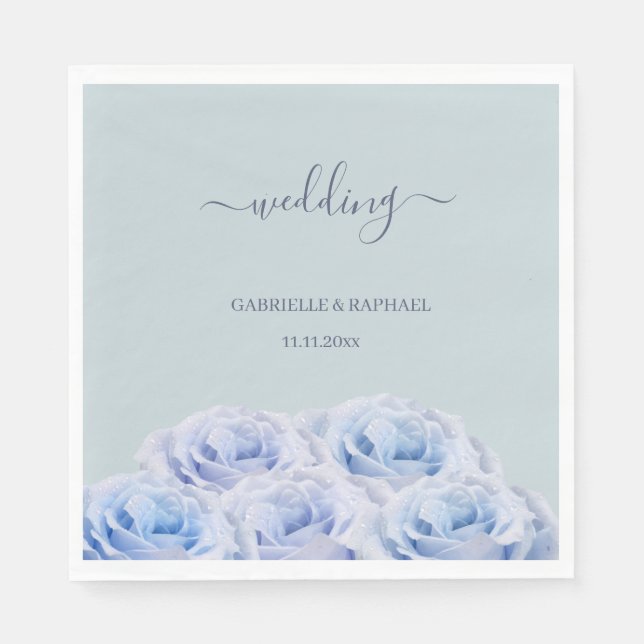 Dusty Blue Lilac Roses Sage Green Elegant Wedding Napkins (Front)