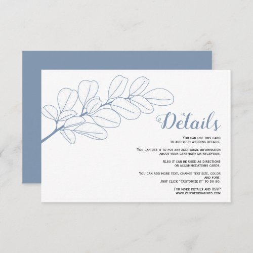 Dusty blue line art branch and leaves wedding enclosure card