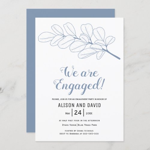 Dusty blue line art branch engagement party  invitation