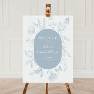 Dusty Blue Line Art Floral Bridal Shower Welcome Foam Board
