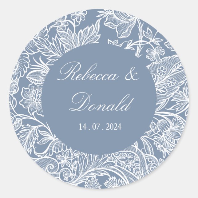 Dusty Blue Line Art Wildflowers Floral  Classic Round Sticker (Front)