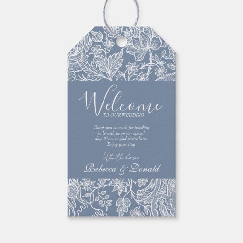 Dusty Blue Line Art Wildflowers Floral  Gift Tags