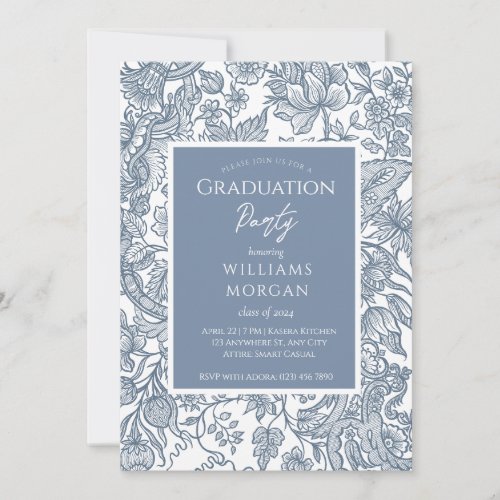 Dusty Blue Line Art Wildflowers Floral Invitation