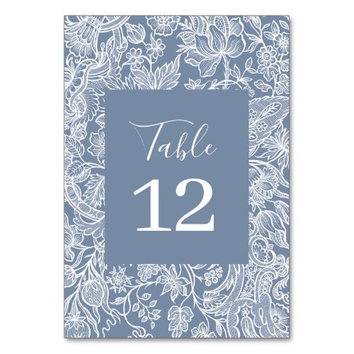 Dusty Blue Line Art Wildflowers Floral Table Card 