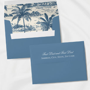 Dusty Blue Lined Envelope with Coastal Design