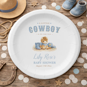 Dusty Blue Little Cowboy Baby Boy Shower Paper Plates