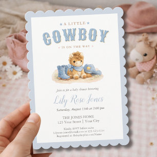 Dusty Blue Little Cowboy Boy Baby Shower Invitation