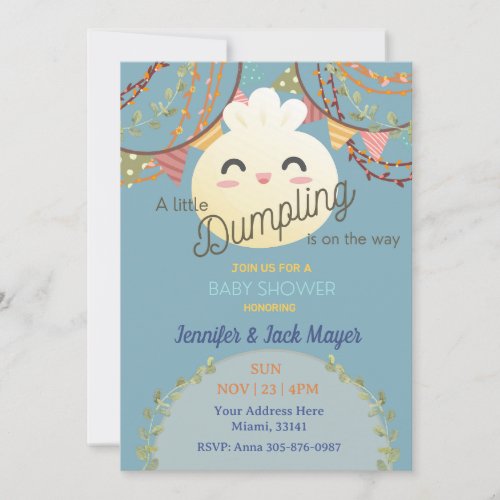 Dusty Blue Little Dumpling Baby Shower Invitation