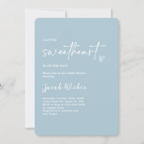 Dusty Blue Little Sweetheart Baby Shower Boy Invitation