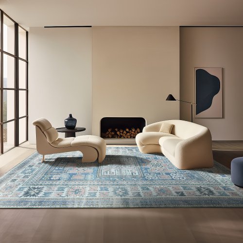 Dusty Blue Lori Pambak Carpet Worn Used Look Rug