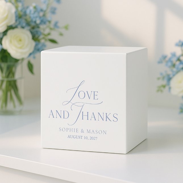 Dusty Blue “Love and Thanks” Wedding Favor Boxes (Creator Uploaded)