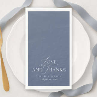 Dusty Blue Love and Thanks Wedding Paper Guest Towels