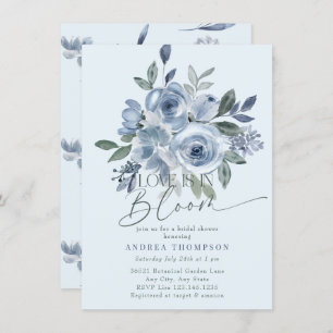 Dusty Blue Love in Bloom Bridal Shower Invitations