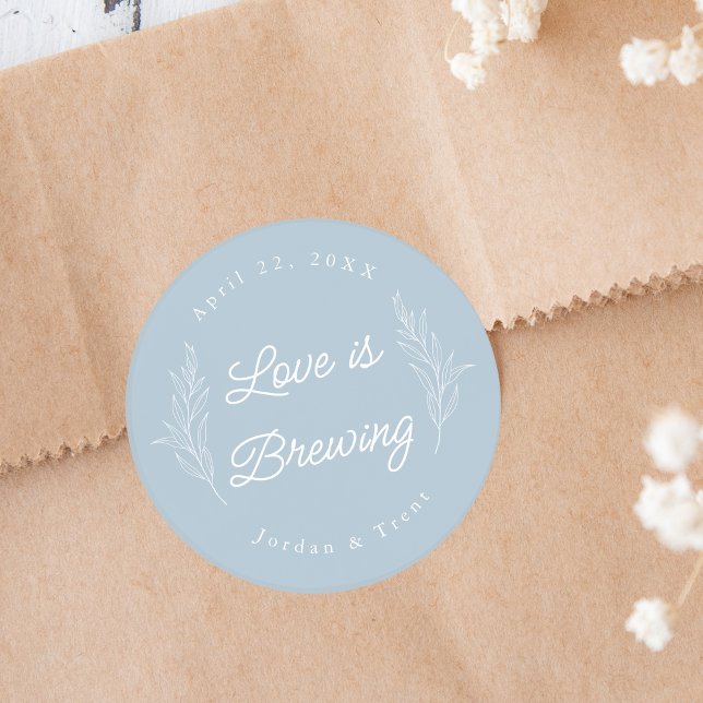 Dusty Blue Love is Brewing Coffee Favor Sticker (Creator Uploaded)