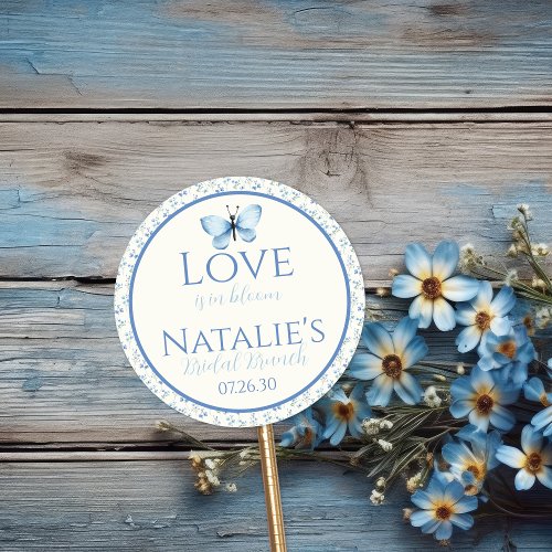 Dusty Blue Love Is In Bloom Floral Bridal Shower Classic Round Sticker