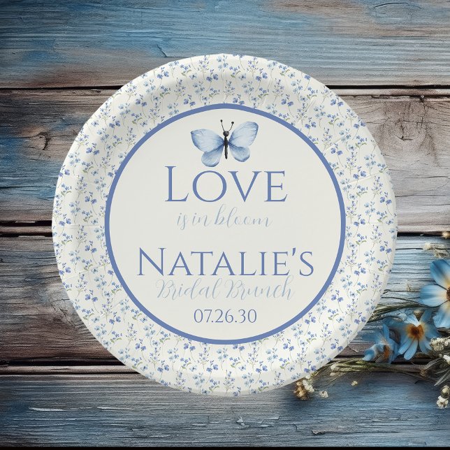 Dusty Blue Love Is In Bloom Floral Bridal Shower Paper Plates (Creator Uploaded)
