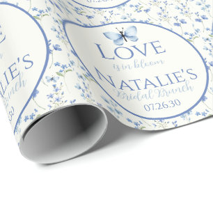 Dusty Blue Love Is In Bloom Floral Bridal Shower Wrapping Paper