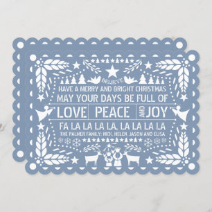 Dusty blue Love Peace Joy papel picado Christmas H Holiday Card