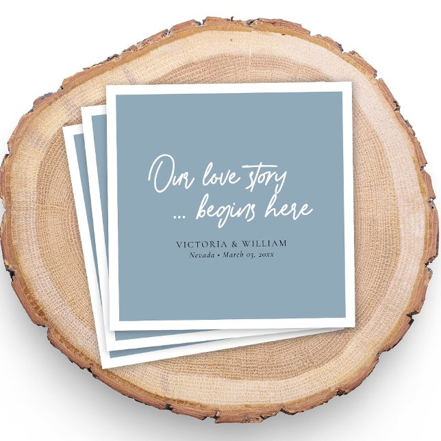 Dusty Blue Love Story: Elegant Script Wedding Napkins (Dusty Blue Love Story: Elegant Script Wedding Napkins)