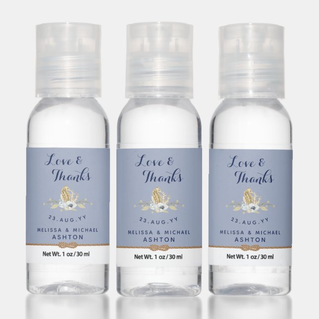 Dusty Blue Love & Thanks Seahorse Nautical Wedding Hand Sanitizer (Set)