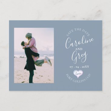 Dusty Blue Love Typography Photo Save the Date Announcement Postcard