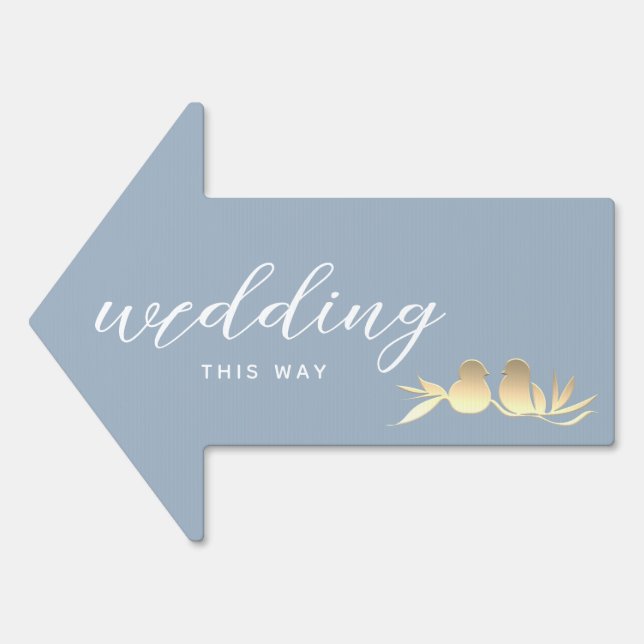 Dusty Blue Lovebirds Wedding Arrow  Sign (Front)