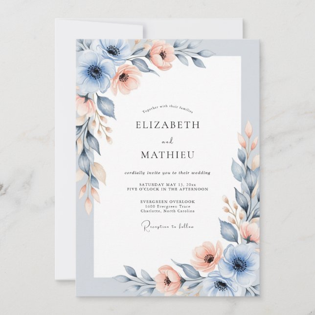 Dusty Blue Luminous Meadow Wedding Invitation (Front)
