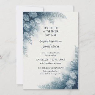 Dusty Blue Lunaria Fern Wedding Invitation