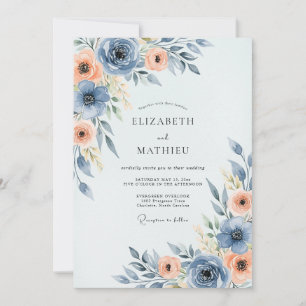 Dusty Blue Lush Botanical Wedding Invitation