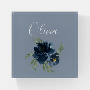 Dusty Blue Luxurious Name Floral Watercolor Modern Paperweight