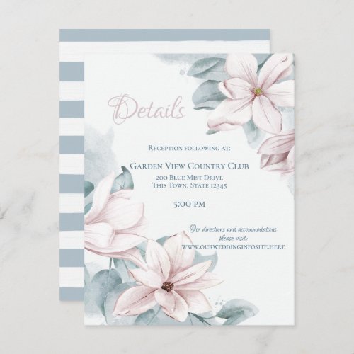 Dusty Blue Magnolias Wedding Details Invitation
