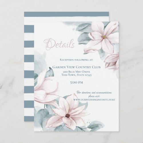 Dusty Blue Magnolias Wedding Details Invitation