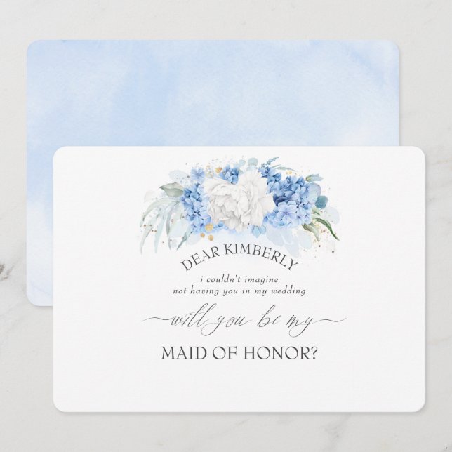Dusty Blue Maid of Honor Bridesmaid Proposal Invitation (Front/Back)