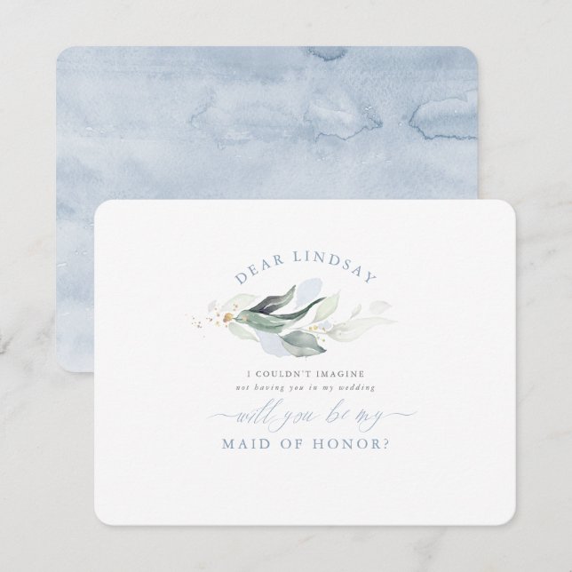 Dusty Blue Maid of Honor Bridesmaid Proposal Invitation (Front/Back)