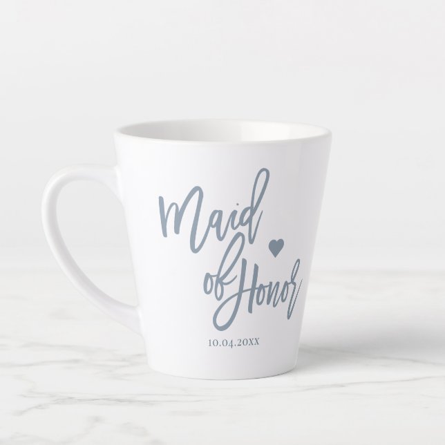 Dusty Blue Maid of Honor Lettering Script Latte Mug (Left)