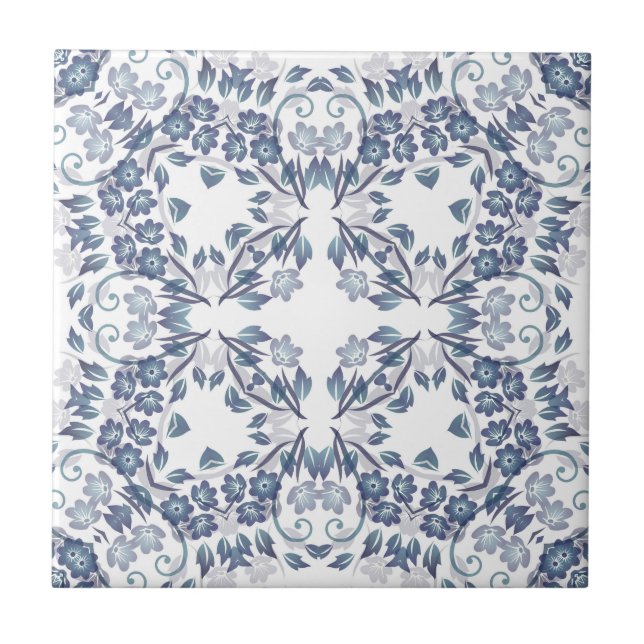 Dusty Blue Mandala  Ceramic Tile (Front)