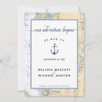Dusty Blue Maryland Nautical Chart Anchor Wedding Save The Date
