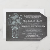 Dusty Blue Mason Jar Chalkboard Wedding Invitation (Front)