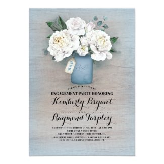 Dusty Blue Mason Jar Rustic Engagement Party Invitation