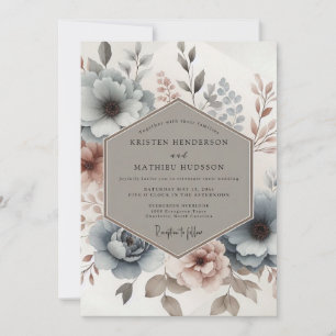 Dusty Blue Mauve Bloom Wedding Invitation