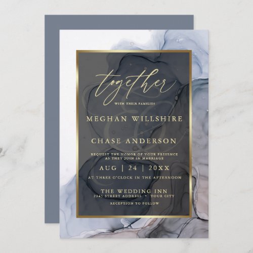 Dusty Blue Mauve Elegant Alcohol Ink Invitation