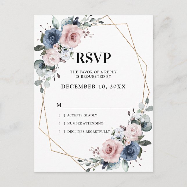 Dusty Blue Mauve Eucalyptus Geometric RSVP Postcard (Front)