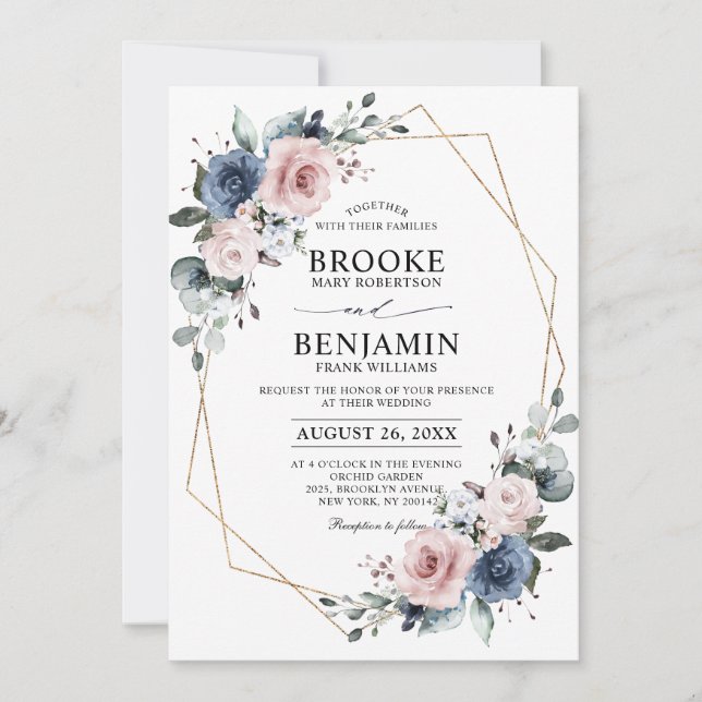Dusty Blue Mauve Eucalyptus Geometric Wedding Invi Invitation (Front)